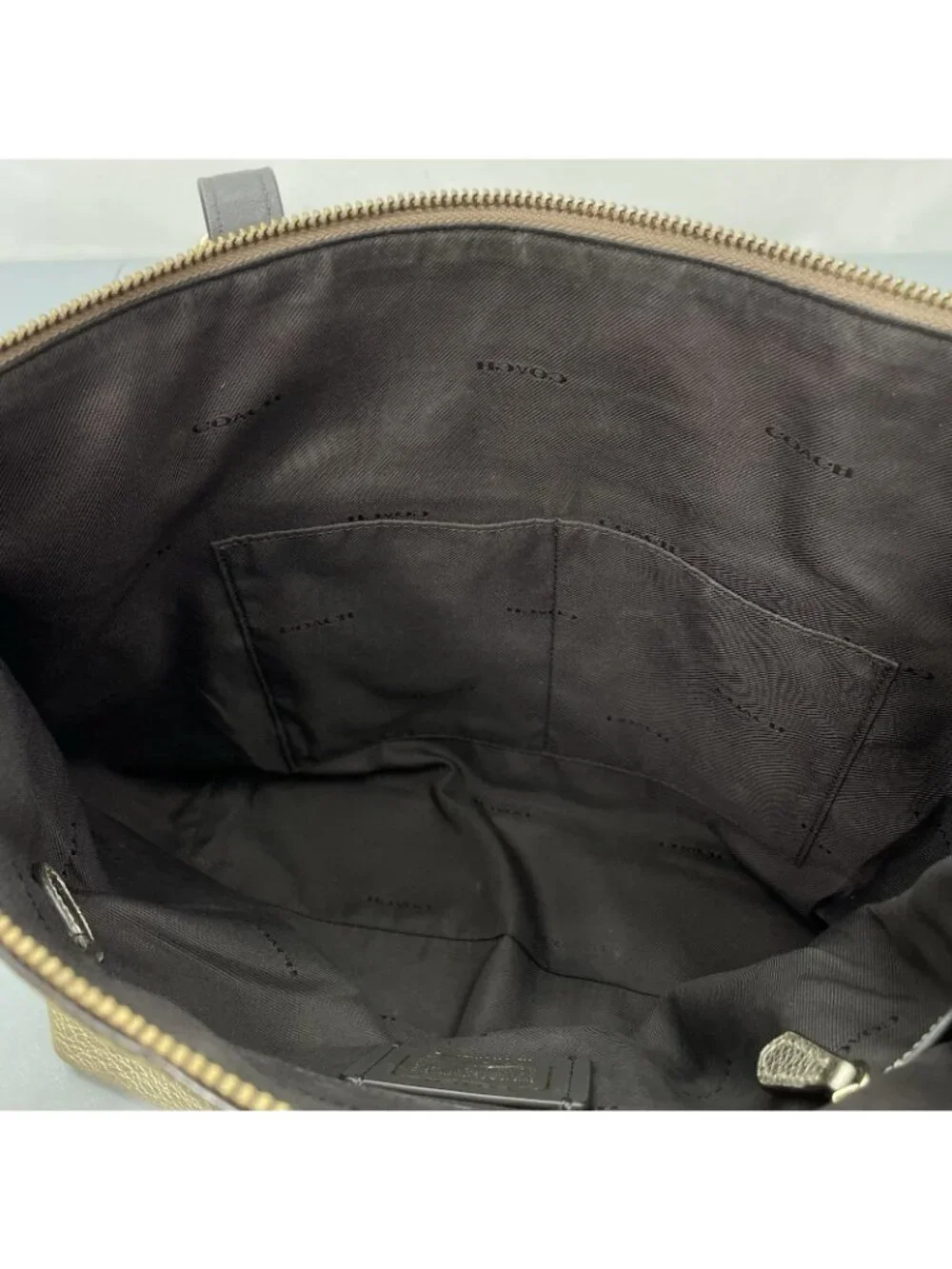 Coach Taylor Tote Shoulder Bag Zip Top Metallic Pebbled Leather Gold